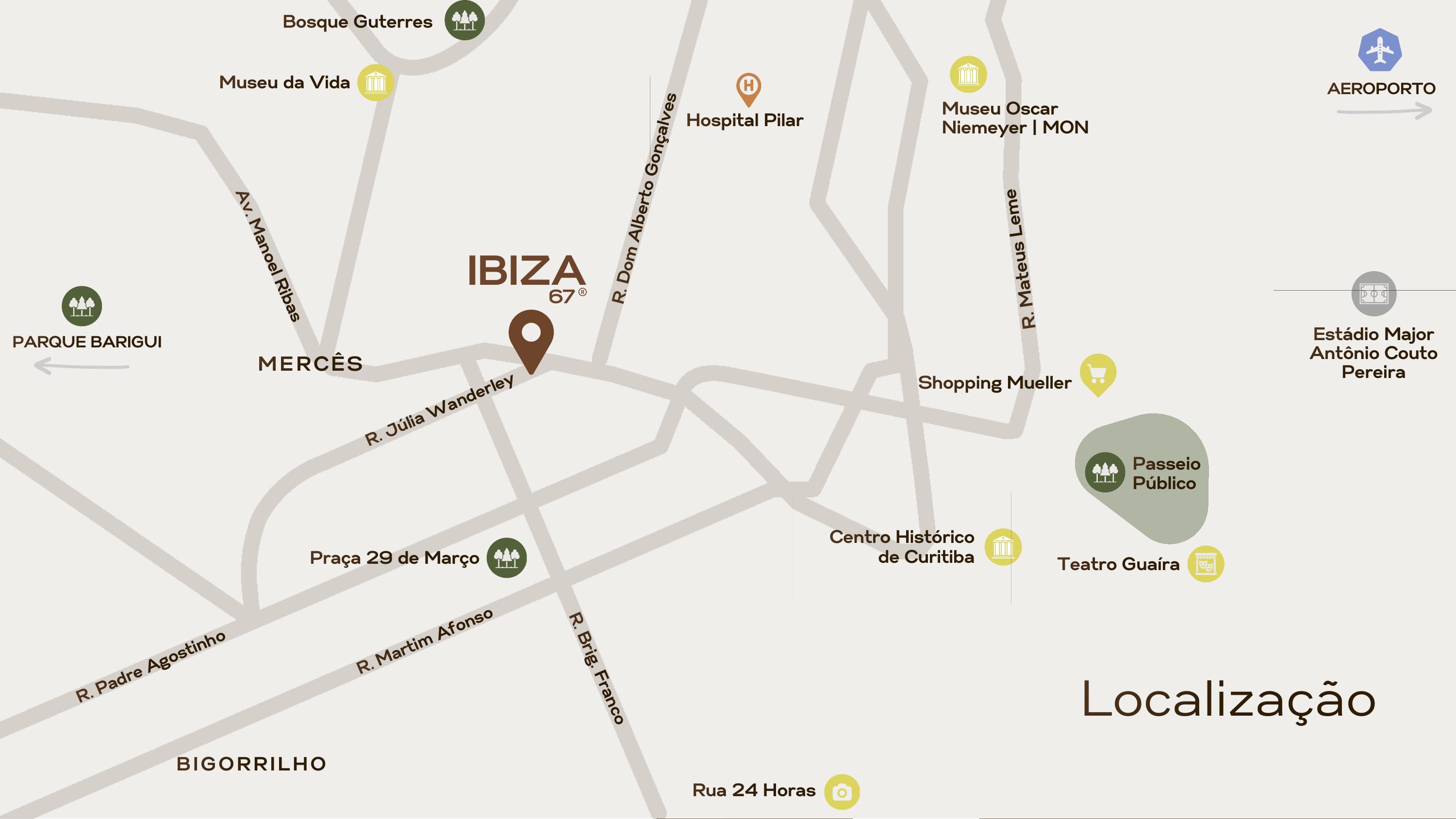 Mapa da localização do Ibiza 67 em Mercês, Curitiba